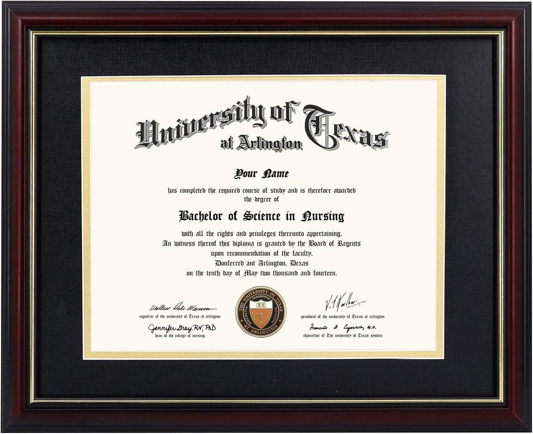 GraduationMall 8.5x11 Diploma Frame with Black over Gold Mat or Display 11x14 Certificate without Mat,Solid Wood & Tempered Glass,Cherry Finish with Gold Trim