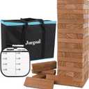 Juegoal 54 Piece Giant Tumble Tower Brown for Adult Kids Family, Wooden Block Stacking Game with Gameboard & Canvas Bag, Outdoor Games for Backyard Lawn Party Playing, 6.9 x 6.9 x 24 Inches,X-Large