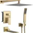 DASAN Tub Shower Faucets Sets Complete Brushed Gold Bathtub Shower System with Tub Spout, Bathtub Faucet Set Tub and Shower Faucet Combo Trim Kit with Rough-in Valve, DA-SS03BG-S10W