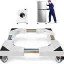 Appliance Dolly Cart with 4 Locking Wheels Mini Fridge Stand Adjustable Universal Mobile Roller for Portable Washer, Dryer, Refrigerator, Furniture, White