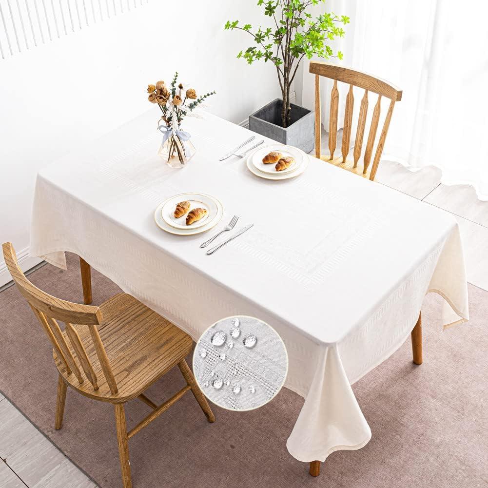 MANGATA CASA Rectangle Tablecloth Faux Cotton Waterproof and Wrinkle Resistant Washable Jacquard Polyester Table Cloth for Kitchen Dining/Party/Indoor and Outdoor Use(White,60x70 inch)