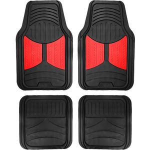 FH Group Full Set Trimmable Rubber Floor Mats, Monster Eyes (Red) - Universal Fit for Cars Trucks and SUVs