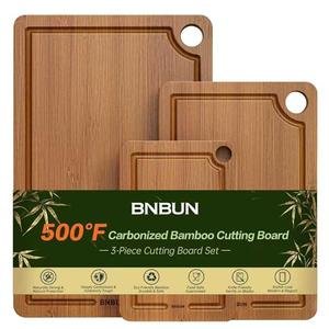 Bamboo Cutting Board for Kitchen, 3-Piece Set with Juice Grooves, Side Handles & Non-Slip Mats – Durable Bamboo Chopping Board for Meat, Vegetables and Fruits