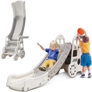 Foldable Slide for Toddler Age 3-5 Folding Slide Freestanding Slides 4 in 1 Toddler Slide Stair Slides Indoor for Kids on Stairs with Basketball Hoop & Outdoor Playground