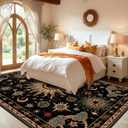 9x12 Area Rugs, Washable Vacuum-Friendly Non-Slip Rug Vintage Boho Gothic Sun and Moon Printed Pattern Low Pile Carpet for Living Room Bedroom Dining Room Hallway Entryway,Black Gold Beige Red