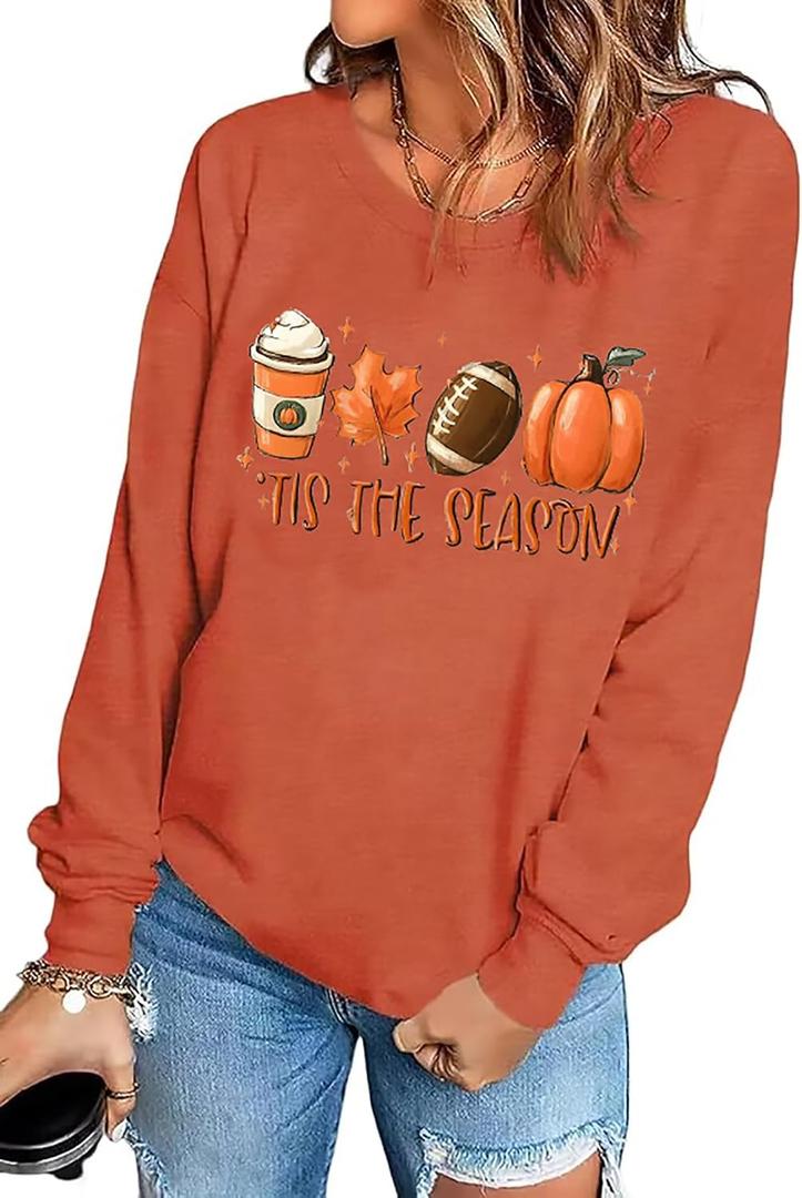 It's Fall Y'all Leopard Plaid Dot Pumpkin Sweatshirt Women's Halloween Long Sleeve Casual Pullover Tops (S)