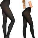Fleece Lined Tights Women, Sheer Warm Pantyhose Fake Translucent Leggings, Winter Thermal Thick Tights for Women (Black, M)