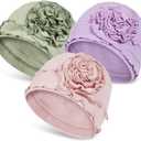 JarseHera 3PCS Cotton Chemo Headwear for Women Soft Cancer Caps Beanie for Hair Loss