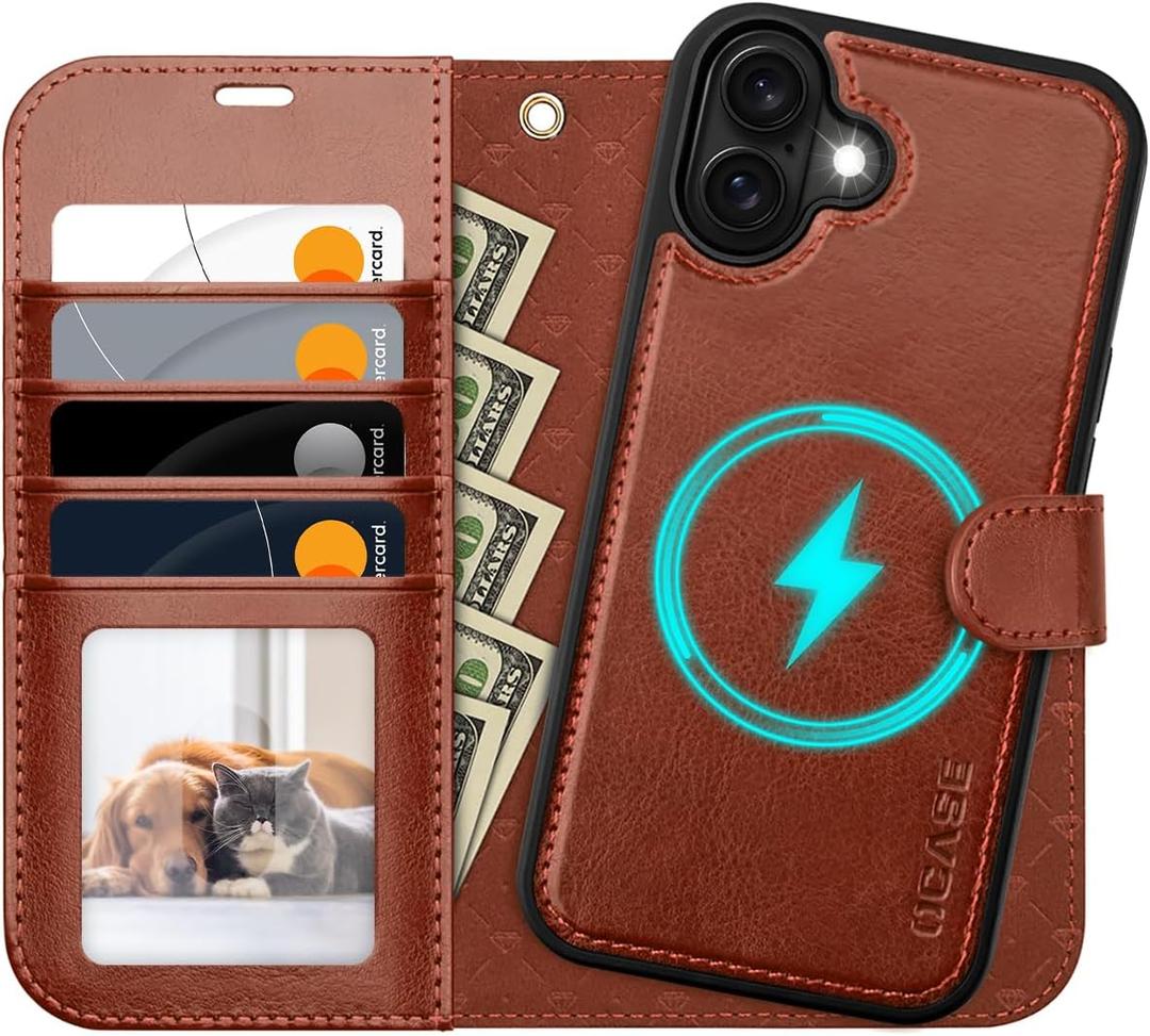 OCASE for iPhone 16 Plus Case Detachable Wallet Case with Card Holder, 2 in 1 Pu Leather Flip Folio with RFID Blocking Stand Wrist Strap Shockproof Phone Cover 6.7 Inch 2024, Dark Brown
