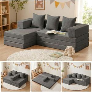 65'' L Shaped Couches, Cloud Sectional Couch, Boneless Couch with Deep Seat Left Facing Chaise, Mini Modular Sectional 3 Seater Sofa for Apartment Furniture, No Assembly Needed, Grey