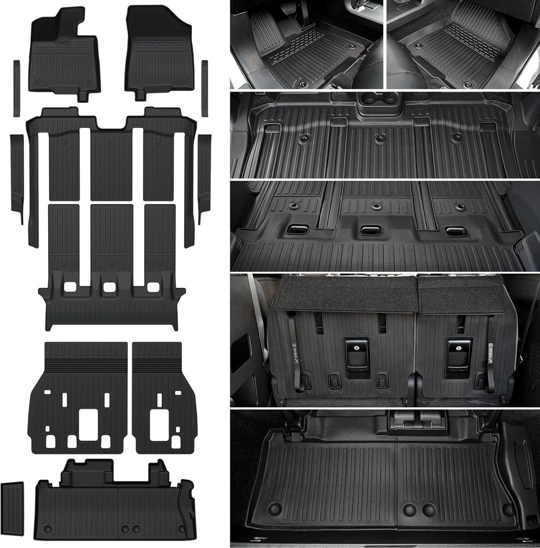Floor Mats Set for 2021-2025 2026 Toyota Sienna (Only for 7 Seats), All Weather TPE Backrest Mat Trunk Lower Well Mat Cargo Liner Door Sill Guards Accessories (7 Seats Full Mats Set)