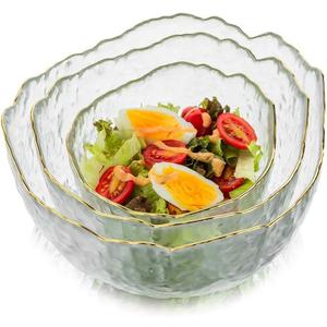 Glasseam Glass Salad Bowls: Clear Serving Bowls Set of 3 Blown Decorative Bowl for Home Decor Modern Cute Mixing Bowls Stacking Fruit Punch Bowl Decor for Kitchen Party Candy Snack Prep Dessert (Transparent)