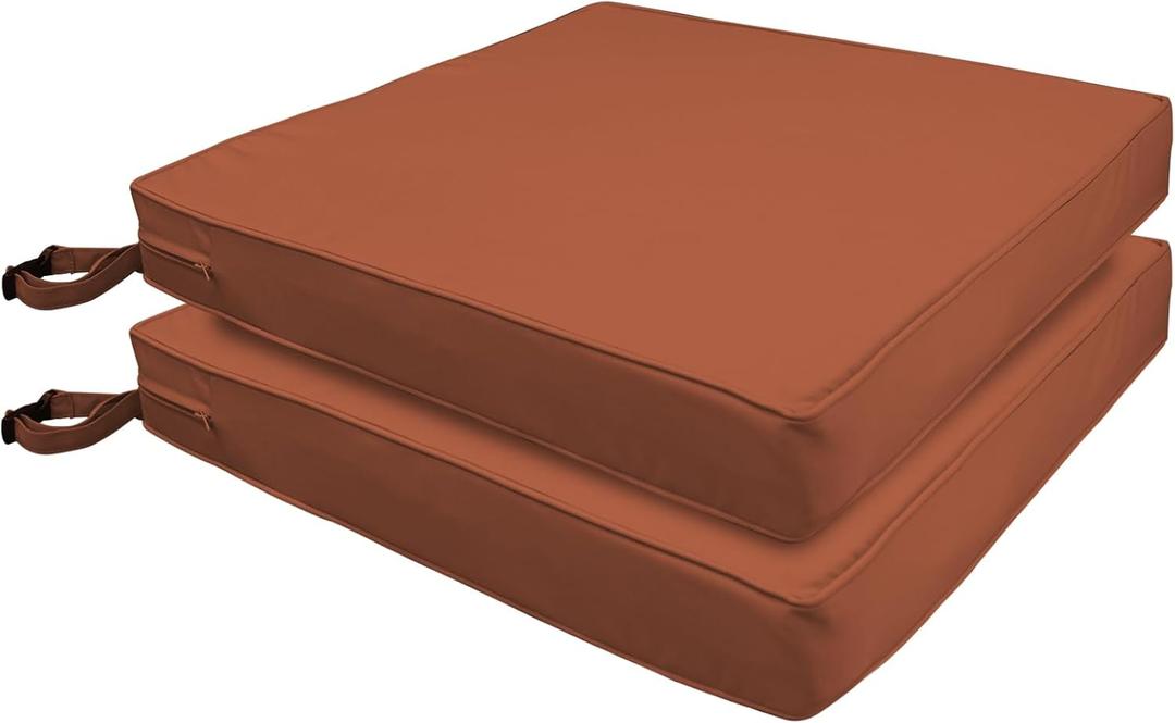 Patio Chair Cushions 19" x 19" x 3", Waterproof Outdoor Seat Cushions for Patio Furniture, Square Chair Pads with Adjustable Straps for Garden Sofa Couch, Set of 2, Red