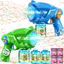 Bubble Gun Machine for Kids 4-8: 2-Pack Automatic Bubble Guns with 2 Bottles Refill Solution - Summer Outdoor Toys Bubble Blaster Maker Blower for Easter Party
