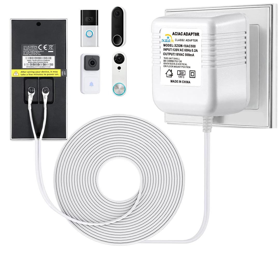 XZGm18V500MA doorbell Power Adapter, Video doorbell Special Power Transformer, Compatible with Ring, Nest, Eufy, Wyze, Arlo Wireless Video doorbell (with 196in Cable White)