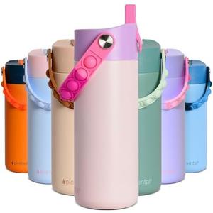 Elemental Insulated Kids Water Bottle, Stainless Steel Water Bottle with Straw Lid & Pop-It Handle, Leak-Proof Water Bottles for School, Boys or Girls, Travelling and Sports, 18oz - Pink Tie Dye