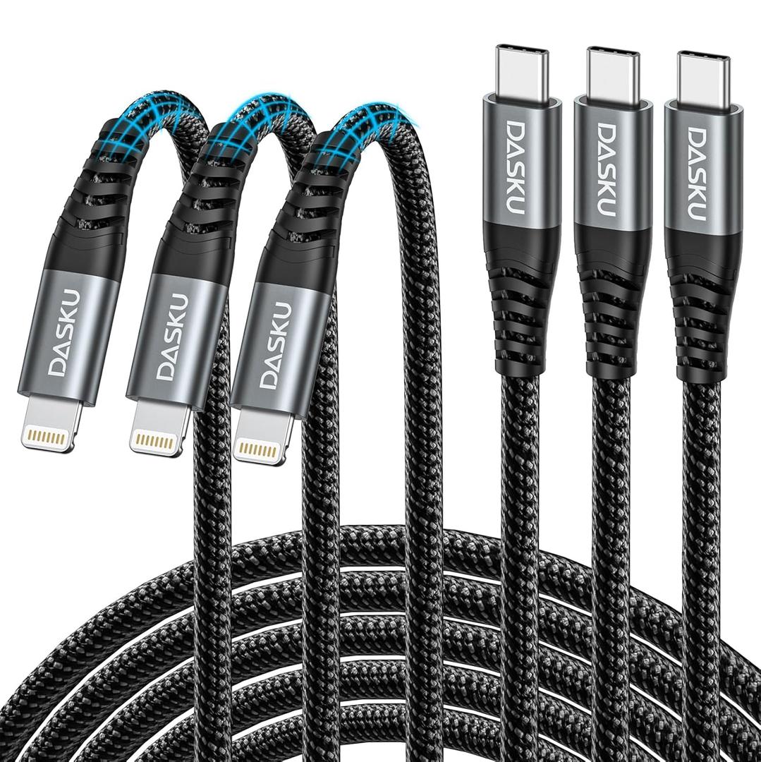 Dasku iPhone Cable Fast Charging 6FT USB C Lightning Cable 3 Pack 6 Foot Nylon Braided Type C Lightning Cord Compatible with iPhone 14 13 12 11 Pro Max Mini 8 Plus SE iPad and More