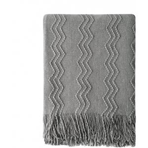 BOURINA Greyish Throw Blanket 50x60 Inches Throw Textured Solid Soft Sofa Couch Decorative Knit Blanket