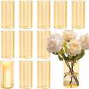 12pcs Glass Gold Amber Cylinder Vases for Centerpieces, 6 Inch Champagne Flower Vases for Wedding Decorations, Indoor Home Decor, Hurricane Candle Holder for Table Shelf, Party