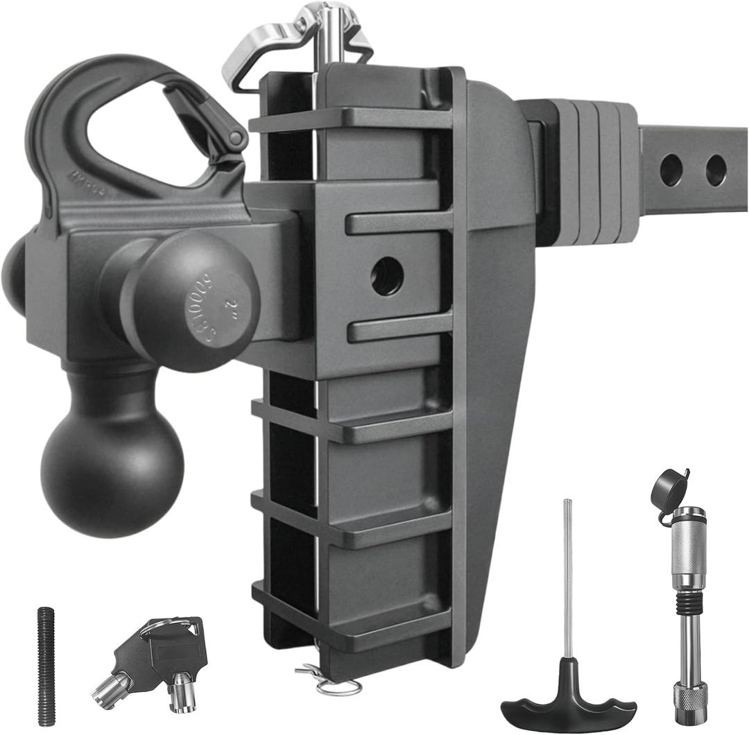 Adjustable Trailer Drop Hitch, Truck Tow Hitch for 2 inch Receiver, Heavy Duty Aluminum Tri Ball with Shackle for Towing, 6" Drop and Rise Mount 18500 LBS GTW, 4 Silencer Pads