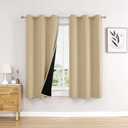 ChrisDowa 100% Blackout Curtains for Bedroom with Black Liner, 2 Thick Layers Total Blackout Thermal Insulated Grommet Window Curtains 2 Panels Set (Beige, 42 x 63 Inch)