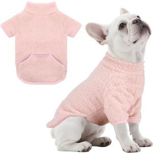 Turtleneck Dog Sweater, Thermal Dog Sweatshirt with Pocket Winter Pet Clothes Small Pet Outfits Soft Puppy Pullover (Pink, Small)