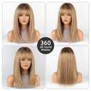 16 Inch Ombre Ash Blonde Human Hair Wig, Human Hair Wig With Bangs, Real Hair Wigs For Women, real human hair wigs