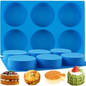Sidosir 2Pcs 4Inch Round Deep Silicone Molds, Deep 1.4Inch Muffin Top Pan Baking Silicone Molds for Cupcake, Hamburger, 6 Cavity Non-Sticking Egg Bite Mold for Cake, Muffin, Breakfast Sandwiches