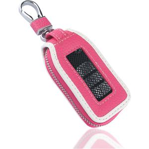 carleef Car Key Fob Cover Case,Leather Car Key Holder with Mesh Window,Universal Keychain Case Car Accessories for Women & Men (Rose/White), 3.45"L * 1.85"W