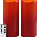 Homemory 4"x10" Burgundy Flameless Candles, Red Candles, Outdoor Waterproof Flameless Candles with Remote and Timers, Battery Operated LED Pillar Candles, Christmas Decor, Won't Melt Plastic, Set of 2