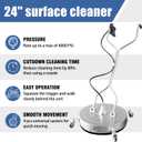 janz 24" Pressure Washer Surface Cleaner with 4 Wheels,Dual Handle,Stainless Steel Housing, 2 Hose Adapters and 4 Replacement Nozzles, Ideal for Cleaning Driveways, Sidewalks,Patios,Decks