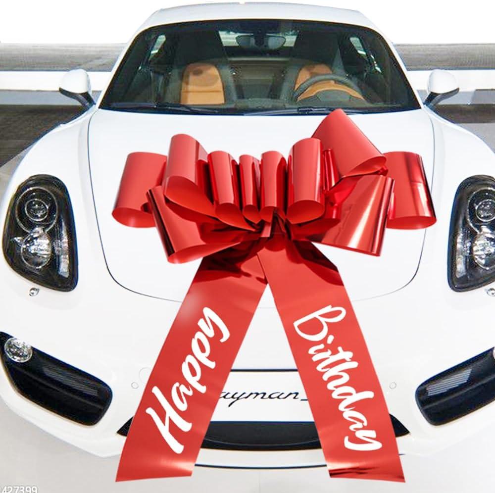 Happy Birthday Car Bow,30 Inch Big Car Bow for car,new House,Birthday Gift,Birthday Party and Other Gifts and Scene Decoration (Metallic Red)