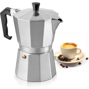 Mixpresso 3 Cup Moka Pot Cuban Coffee Maker, Moka Pot for Gas, Electric Stove Top, Classic Italian Coffee Maker, Stovetop Espresso Maker, Camping Pot Makes 3 Espresso Cup 5 Oz (Stainless Steel)