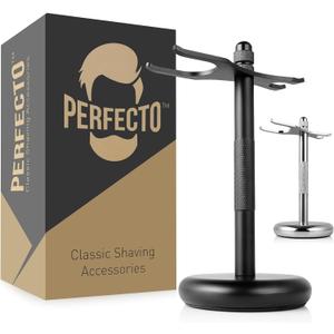 Perfecto Deluxe Black Razor and Brush Stand - The Best Safety Razor Stand. This Will Prolong The Life Of Your Shaving Brush, Best Valentine's Day Gift for Him, Gift For Dad Men, Shaving Accessories.