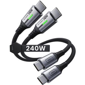 INIU USB C to USB C Cable, 240W Fast Charging Type C Charger Cord, Braided USBC Phone Charger Cable for iPhone 17 16 Pro Max Samsung S25 S24 Laptops MacBook Air 15 M3 iPad Switch [1ft+1ft Black]