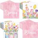 JarThenaAMCS 200 Pcs Hello Spring Tulip Cocktail Napkin Pink Flower Disposable Paper Napkin Floral Drink Beverage Napkins for Bar Party Table Decor