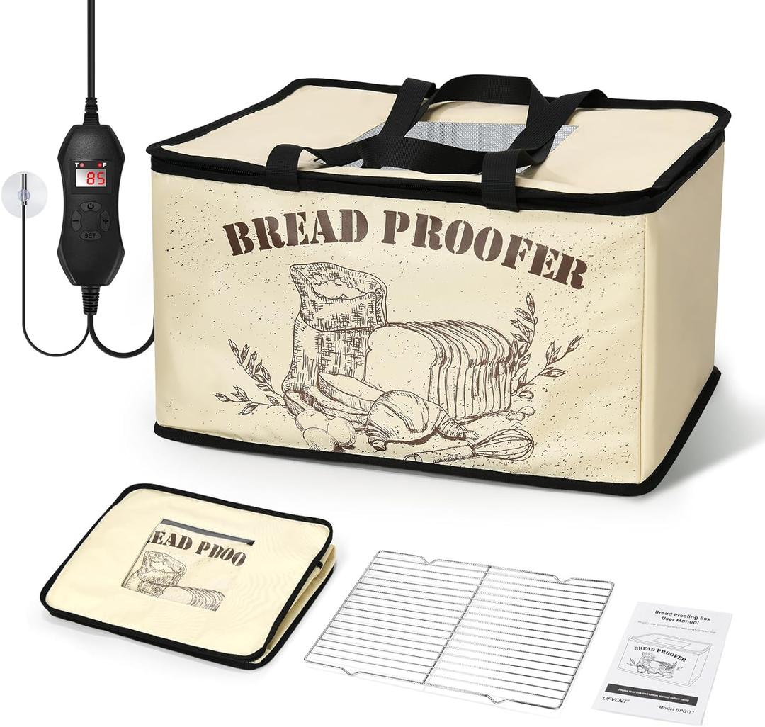 Bread Proofing Box, Foldable Dough Proofer with Shelf, Adjustable Temp (50113) & 112H Timer, Sourdough Starter Warmer for Home Bread & Pizza Baking