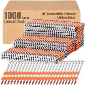 Therwen 1000 Count 21 Degree Framing Nails Full Round Head Collated Framing Ring Shank Hot Dipped Galvanized Nails Plastic Row Fixed for All Pressure Treated Lumber(2 Inch X 0.113 Inch) Therwen 1000 Count 21 Degree Framing Nails Full Round Head Collated Framing Ring Shank Hot Dipped Galvanized Nails Plastic Row Fixed for All Pressure Treated Lumber(2 Inch X 0.113 Inch)