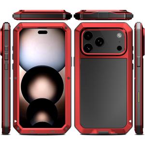 Marrkey Compatiable with iPhone 17 Pro Case,360 Full Body Protective Cover Heavy Duty Shockproof [Tough Armour] Aluminum Alloy Metal Case with Silicone Built-in Screen Protector - Red