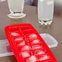 Joie Standard Ice Cube Tray, Covered and Stackable, No-Spill Removable Lid, Pop Open Door for Easy Refills, Keeps Ice Fresh, Freezer Durable, Dishwasher Safe, Red and Blue 2 Pcs.
