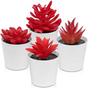 Uguisu Artificial Potted Plant, Simulated Gem Flower, Lotus Flower, Spring Artificial Succulent Plant, Small Artificial Plant, Spring Artificial Fake Plant, Office Home Wall Decoration (4/Red)