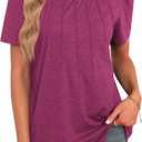 Agnes Urban Womens Tops Dressy Casual Short Sleeve Shirts Summer Loose T Shirts Trendy Tops Pleated Tunic Blouses 2XL