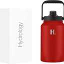 H2 Hydrology Growler Water Bottle With Handle Lid | Double Wall Vacuum Insulated One Gallon Growler | Hot and Cold Leak Proof Sweat Free | Sports, Hiking, Camping, Travel (128 oz, Red)
