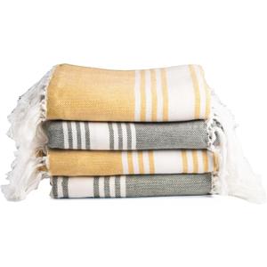 Salt Earth 100% Cotton Herringbone Turkish Beach Towel (Set of 4, 36"x72") - Soft, Quick Dry, Absorbent Towels for Bathroom, Home, Travel, Pool, Spa, Bath, Swim - Beach Towels Oversized (Green/Yellow)