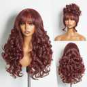GORGIUS Glueless Wigs with Bang Body Wave Wig Long Natural Burgundy Color Wavy Wig Crafted with Style-Archive Technology: Premium Fiber & Remy Human Hair Blend, Realistic Look with True Scalp
