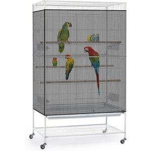 Bissap Bird Cage Seed Catcher, 90-118 Universal Birdcage Net Nylon 31.8'' H Adjustable Elastic Band Stretchy Skirts Mesh Cover for Parrot Cage Seed Guard (Not Include Birdcage)- Black
