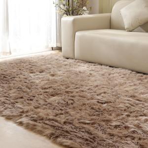 Beige Living Room Rugs 6x9 Area Rugs for Bedroom Nursery Kids Room Washable Faux Sheepskin Fluffy Fuzzy Fur Rug Home Dcor
