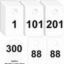 600Pcs Number Tags Plastic Check Tags 2 Part 1.5x2.5inch Coat Check Tickets 10mil Number Cards 1 to 300 with Hole Reusable Coat Room Tags Claim Ticket for Closet Organization Raffle Draws White