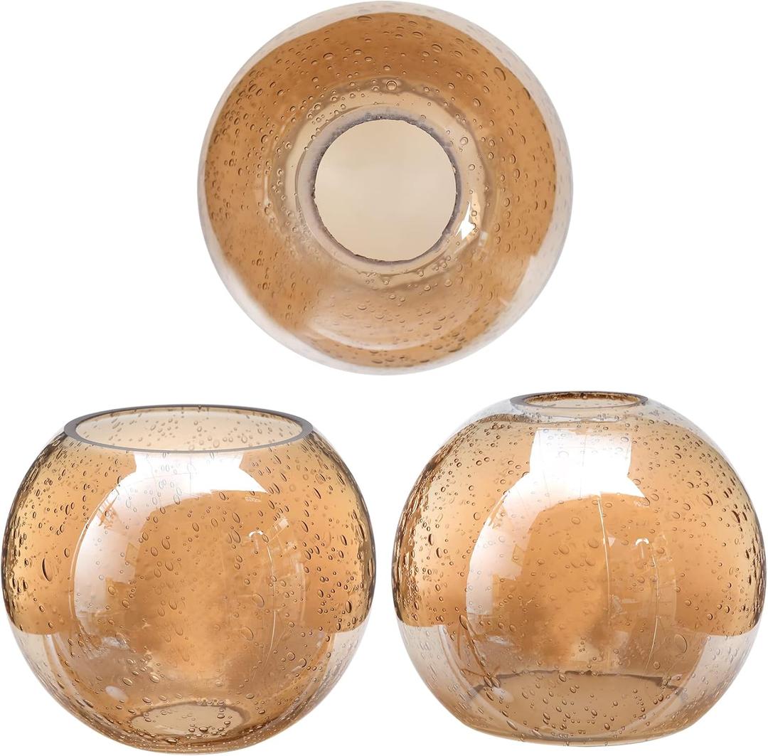 Pack of 3 Round Sphere Glass Globes for Light Fixtures Replacement, 5.9" Diameter, Clear Amber Seeded Bubble Glass Shade for Farmhouse Pendant Light Chandelier Wall Sconce, 1-5/8 Inch Fitter