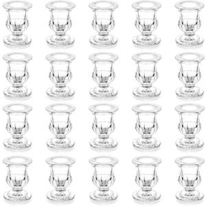 20 Pcs Glass Taper Candle Holders - Romadedi Clear Small Candlestick Holder Bulk, Thicker Glass Candle Sticks Set for Wedding Christmas Party Dining Table Table Centerpiece Decor